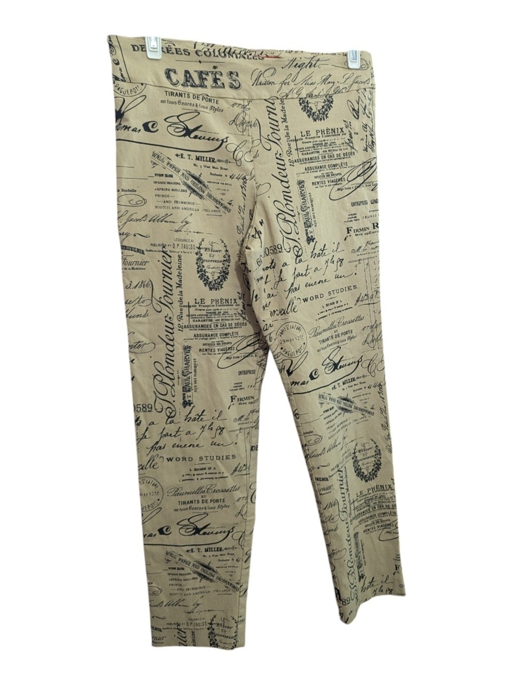 Krazy Larry Women's Pull On Pants Sz 12 Script Print Beige W-587